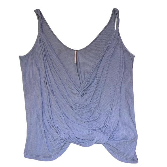 EUC Free People Ribbed Knit Double V Light Blue Twist Front Tank Top Medium - Picture 1 of 7